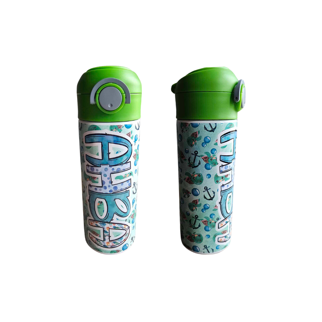 Sea Turtles Flip Top Water Bottle - Personalized