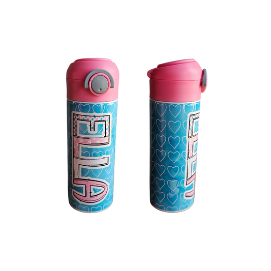 Teal & Pink Hearts Personalized Water Bottle