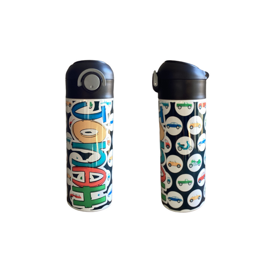 Cars & Wheels Flip Top Water Bottle - Personalized