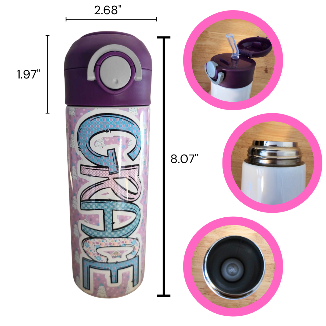 Purple Christmas Flip Top Water Bottle - Personalized