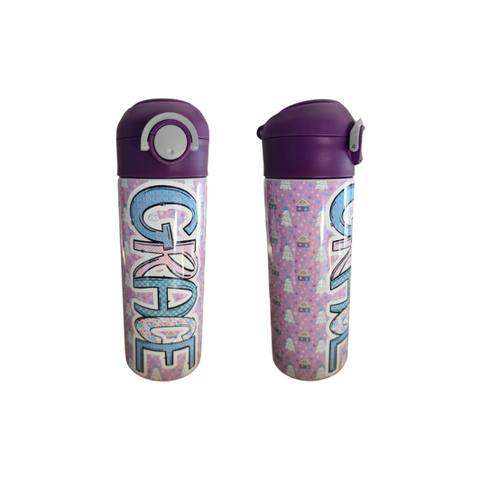 Purple Christmas Flip Top Water Bottle - Personalized