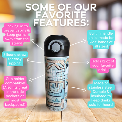 Retro Santa Flip Top Water Bottle - Personalized