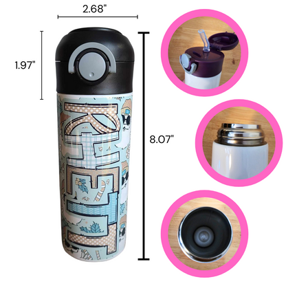 Retro Santa Flip Top Water Bottle - Personalized