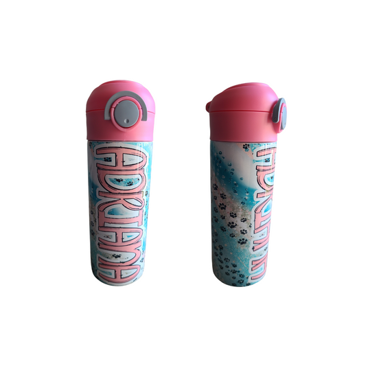 Teal Paw Prints Personalized Water Bottle