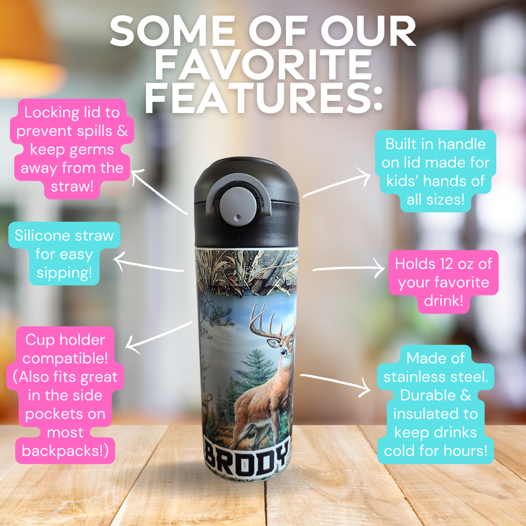 Deer Hunter Flip Top Water Bottle - Personalized