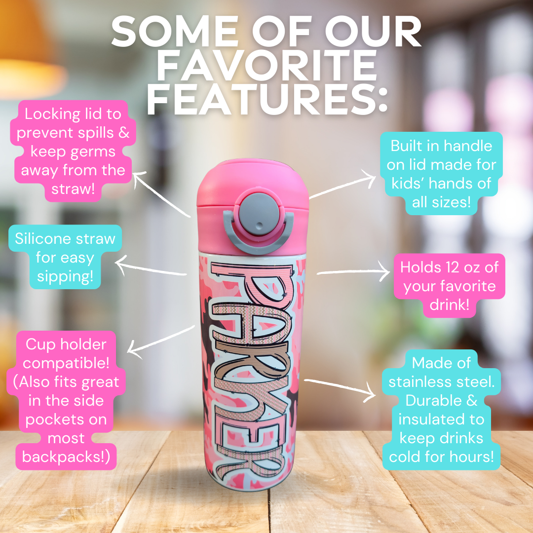 Pink Camouflage Flip Top Water Bottle - Personalized