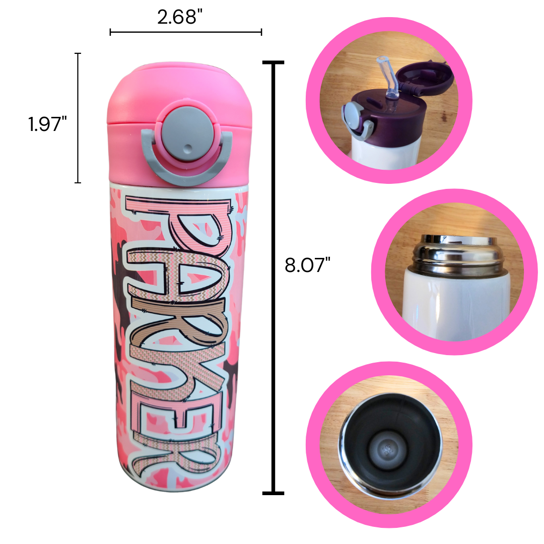Pink Camouflage Flip Top Water Bottle - Personalized
