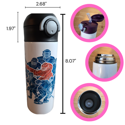 Personalized Hockey Water Bottle - 12 oz Flip Top Water Bottle with Straw