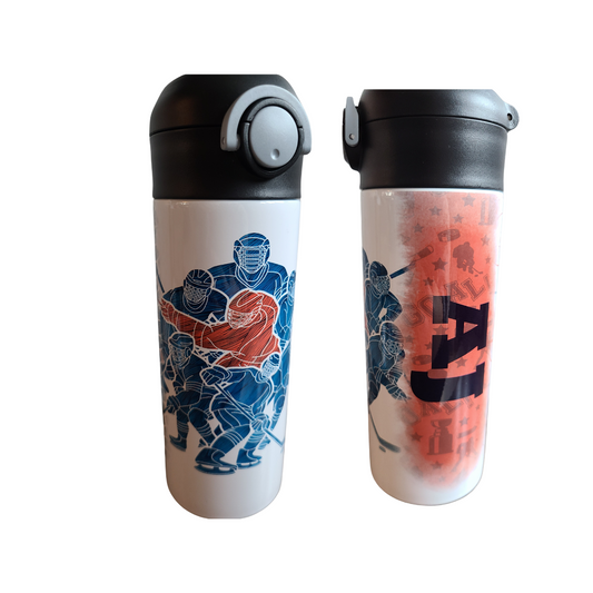 Personalized Hockey Water Bottle - 12 oz Flip Top Water Bottle with Straw