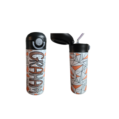 Personalized Orange & Black Water Bottle - 12 oz Flip Top Water Bottle with Straw