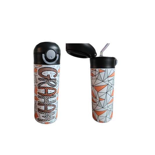Personalized Orange & Black Water Bottle - 12 oz Flip Top Water Bottle with Straw