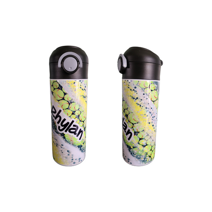 Personalized Softball Swirl Water Bottle - 12 oz Flip Top Water Bottle with Straw