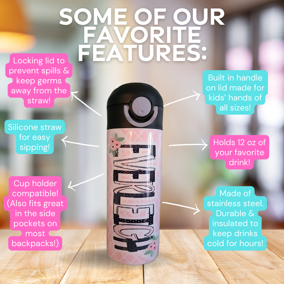 Pink and Black Personalized Water Bottle
