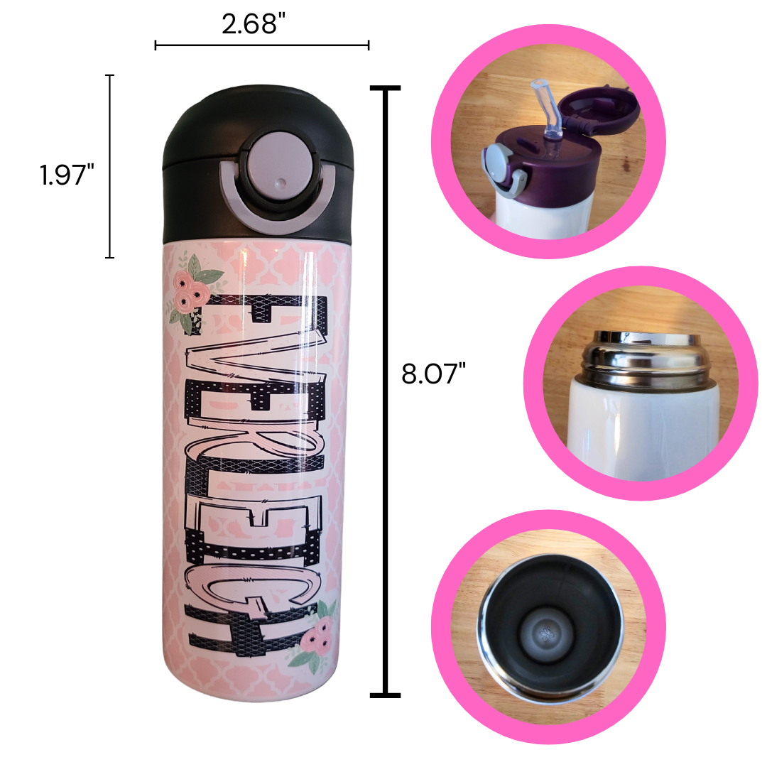 Pink and Black Personalized Water Bottle