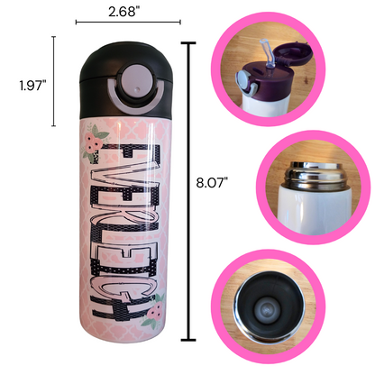 Pink and Black Personalized Water Bottle