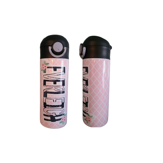 Pink and Black Personalized Water Bottle
