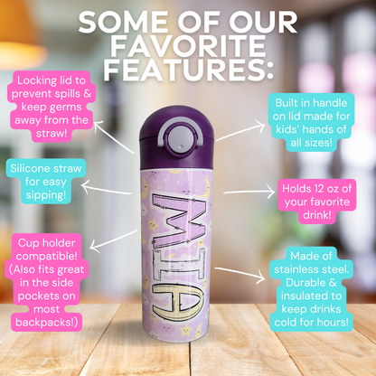 Purple Moon and Stars Personalized Water Bottle
