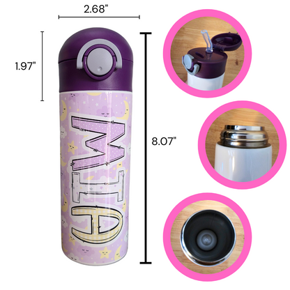 Purple Moon and Stars Personalized Water Bottle