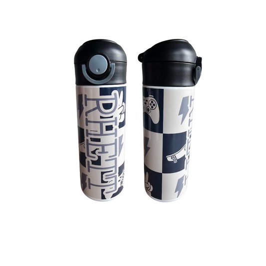Checkered Gamer, Skateboard, Smile Personalized Water Bottle