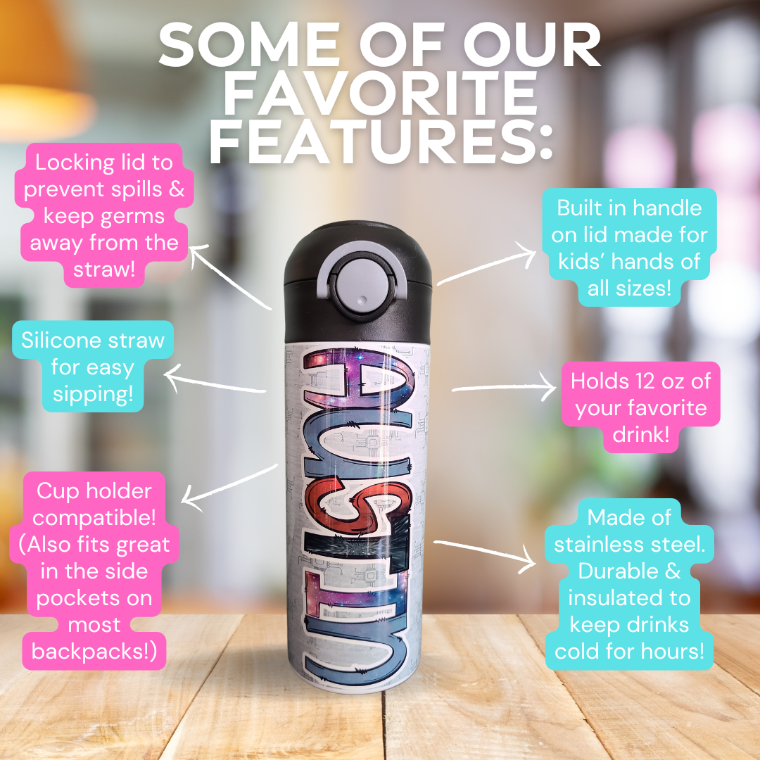 Galaxy Themed Flip Top Water Bottle - Personalized