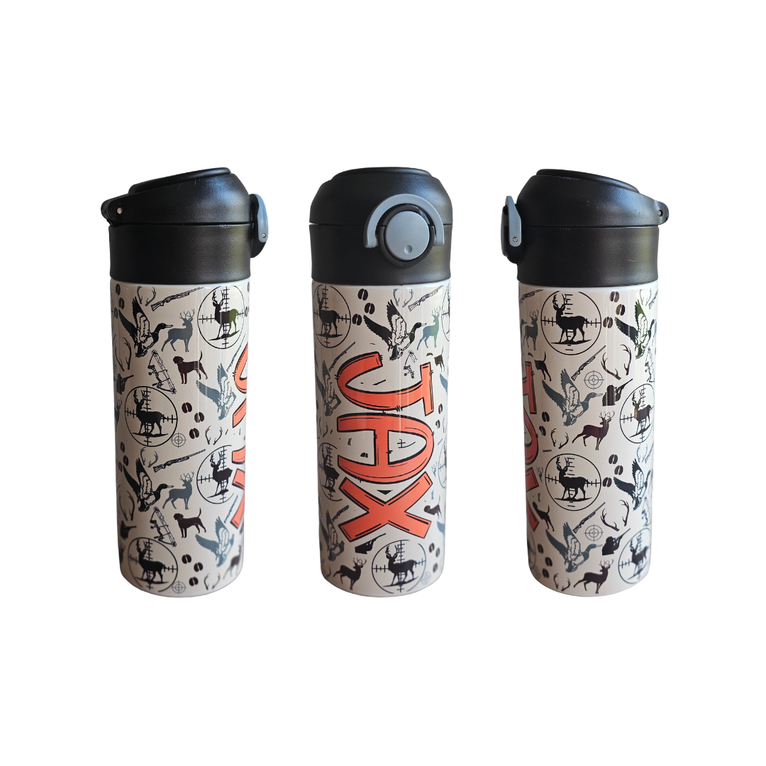 Hunting Water Bottle - 12 oz Flip Top Water Bottle with Straw