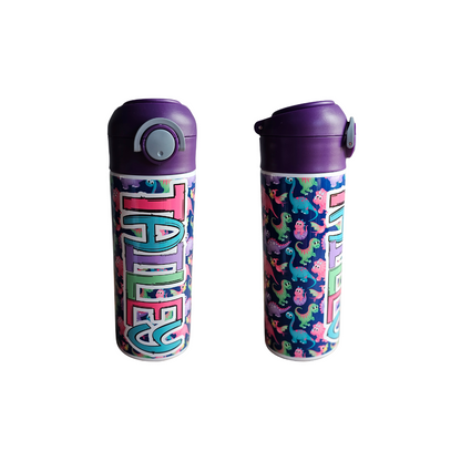 Personalized Bright Dinos Water Bottle - 12 oz Flip Top Water Bottle with Straw