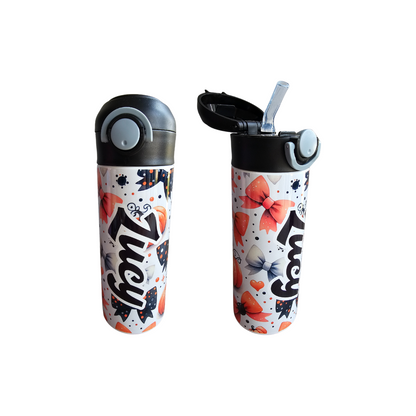 Pumpkins & Bows - Girly Halloween - 12 oz Water Bottle