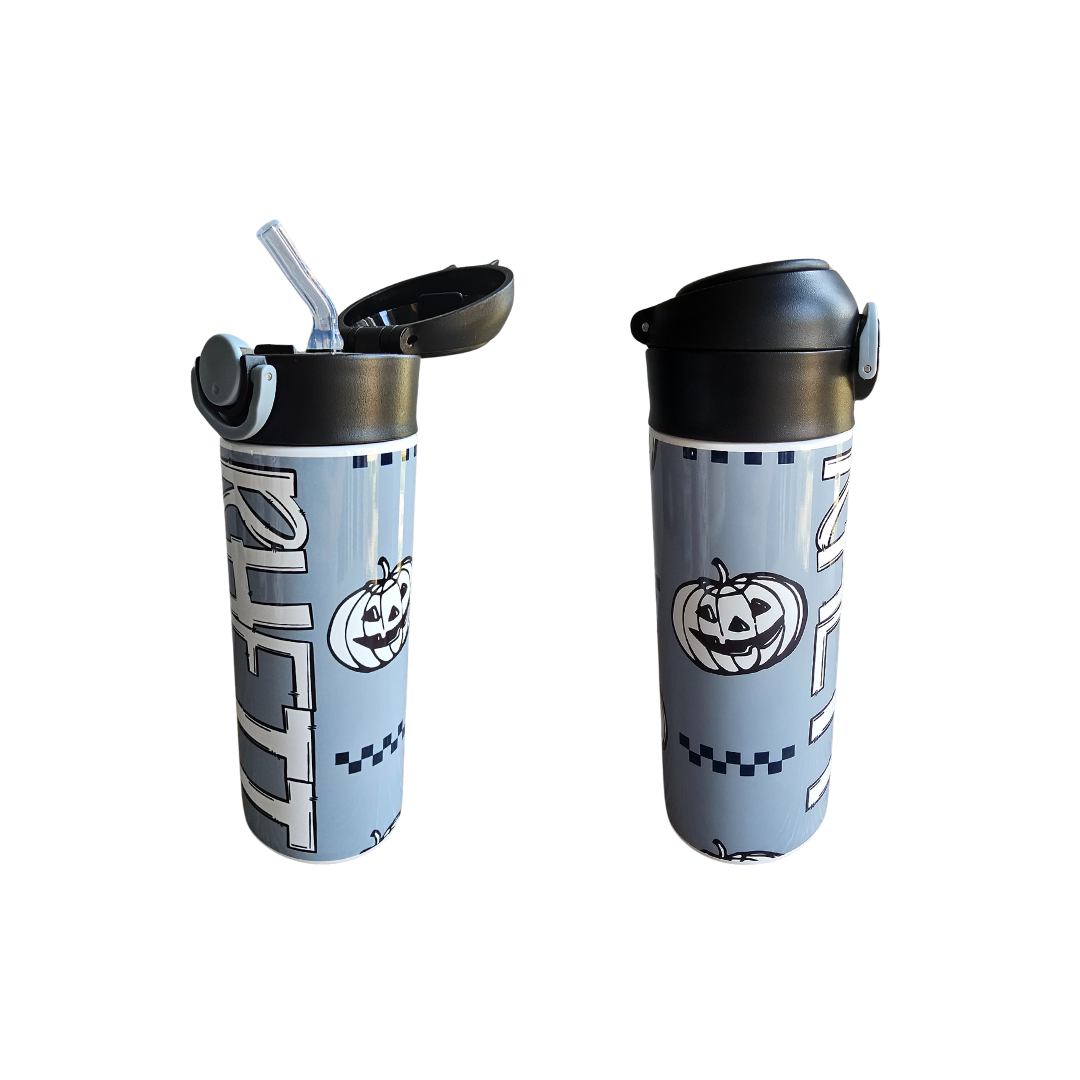 Pumpkin Checks - Gray, Black & White - 12 oz Water Bottle