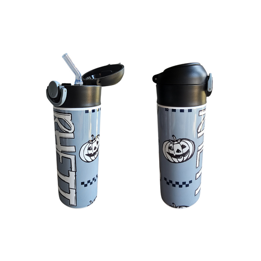 Pumpkin Checks - Gray, Black & White - 12 oz Water Bottle