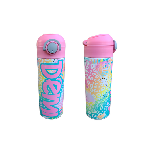 Rainbows and Bright Colors Flip Top Water Bottle - Personalized