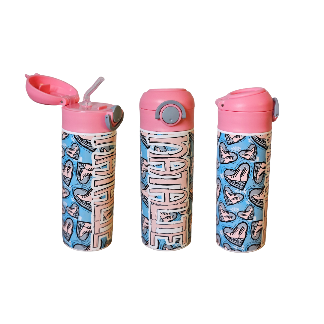 Ice Skating Hearts Flip Top Water Bottle - Personalized