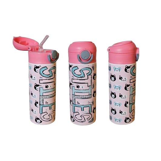 Pink Cats Flip Top Water Bottle - Personalized