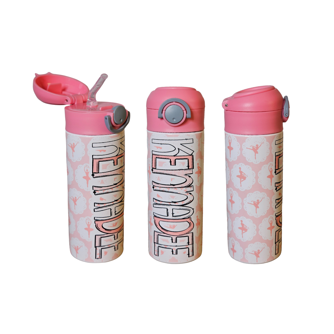 Pink Ballerina Scalloped Circles Flip Top Water Bottle - Personalized