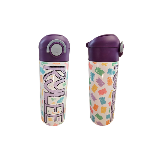 Gummy Bears Personalized Water Bottle - 12 oz Flip Top Water Bottle with Straw