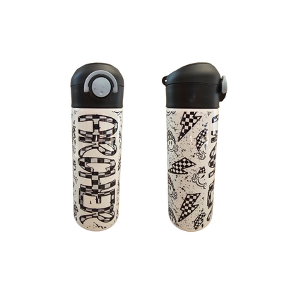 Checkered Smiles Personalized Water Bottle - 12 oz Flip Top Water Bottle with Straw