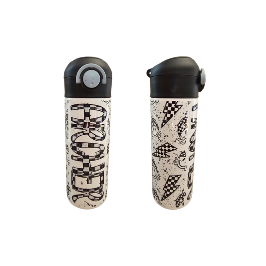 Checkered Smiles Personalized Water Bottle - 12 oz Flip Top Water Bottle with Straw