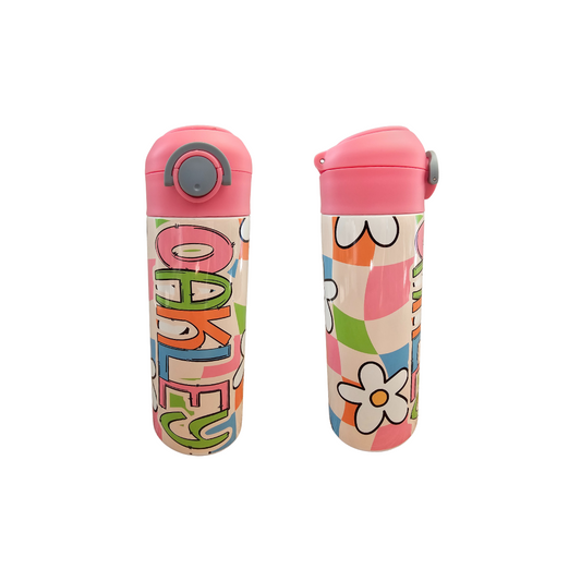 Retro Flowers Personalized Water Bottle - 12 oz Flip Top Water Bottle with Straw