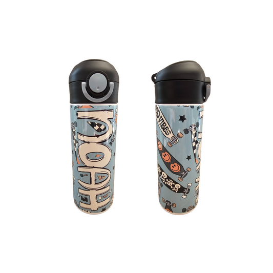 Skateboards Personalized Water Bottle - 12 oz Flip Top Water Bottle with Straw