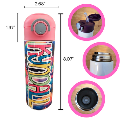 Bright Rainbows Personalized Water Bottle - 12 oz Flip Top Water Bottle with Straw