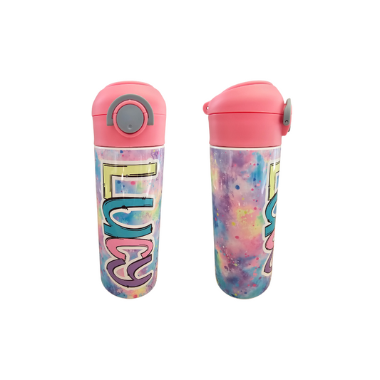 Rainbow Tie Dye Personalized Water Bottle - 12 oz Flip Top Water Bottle with Straw