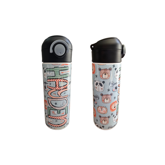 Cute Animal Personalized Water Bottle - 12 oz Flip Top Water Bottle with Straw
