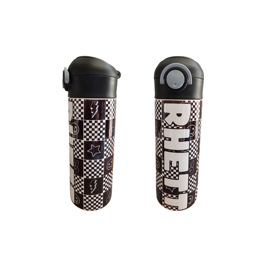 Checkered Icons Personalized Water Bottle - 12 oz Flip Top Water Bottle with Straw