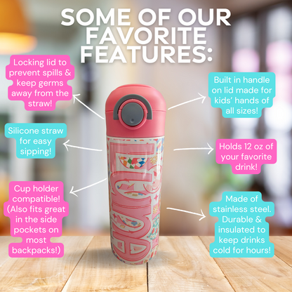 Checkered Smiles Design Personalized Water Bottle - 12 oz Flip Top Water Bottle with Straw