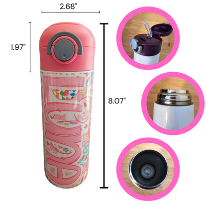 Checkered Smiles Design Personalized Water Bottle - 12 oz Flip Top Water Bottle with Straw