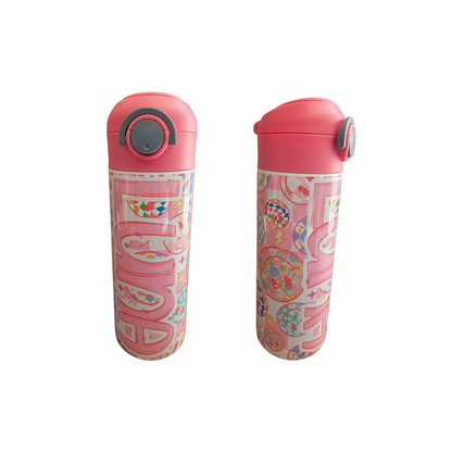 Checkered Smiles Design Personalized Water Bottle - 12 oz Flip Top Water Bottle with Straw