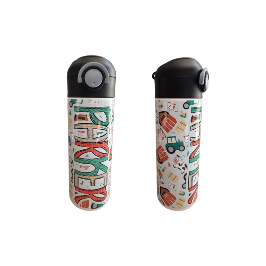 Farm Life Personalized Water Bottle - 12 oz Flip Top Water Bottle with Straw