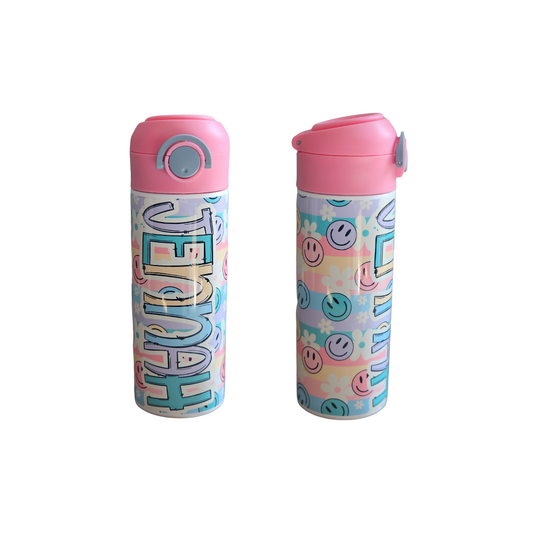 Pastel Smiles Design Personalized Water Bottle - 12 oz Flip Top Water Bottle with Straw (Copy)