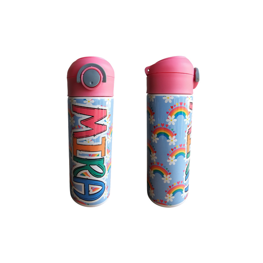 Rainbows & Daisies Personalized Water Bottle - 12 oz Flip Top Water Bottle with Straw