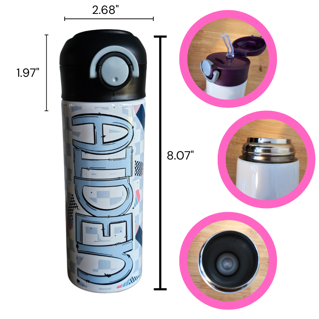 Pencil Checks Personalized Water Bottle - 12 oz Flip Top Water Bottle with Straw
