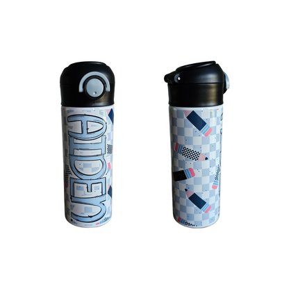 Pencil Checks Personalized Water Bottle - 12 oz Flip Top Water Bottle with Straw